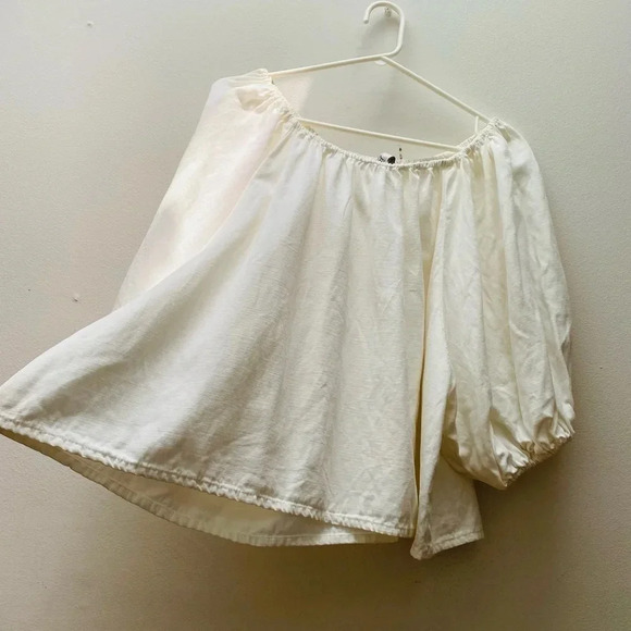 ZARA - TRF Cotton Linen  Blend Balloon Sleeve Top - Picture 6 of 7